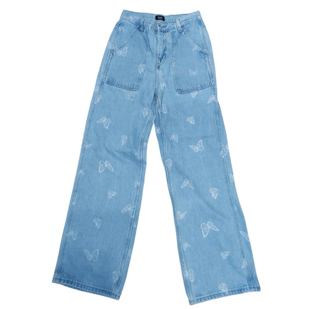 Y2k Social society butterfly denim size 5/27 wide leg jeans junior blue jeans
